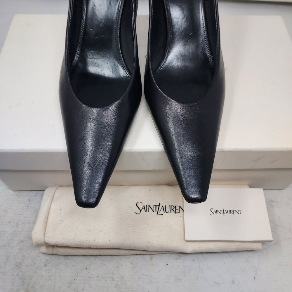 Saint Laurent YSL Anne-Marie Black Leather Square Toe Pump Shoe - Picture 8 of 13